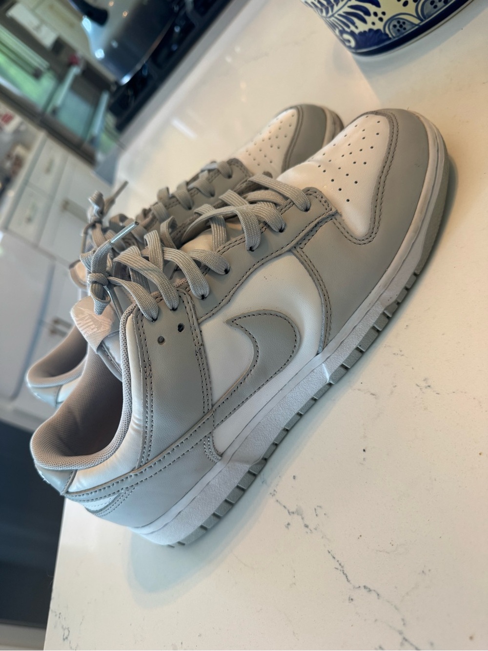 Nike Dunk Grey Fog Low-Top Sneakers in White and Light Gray